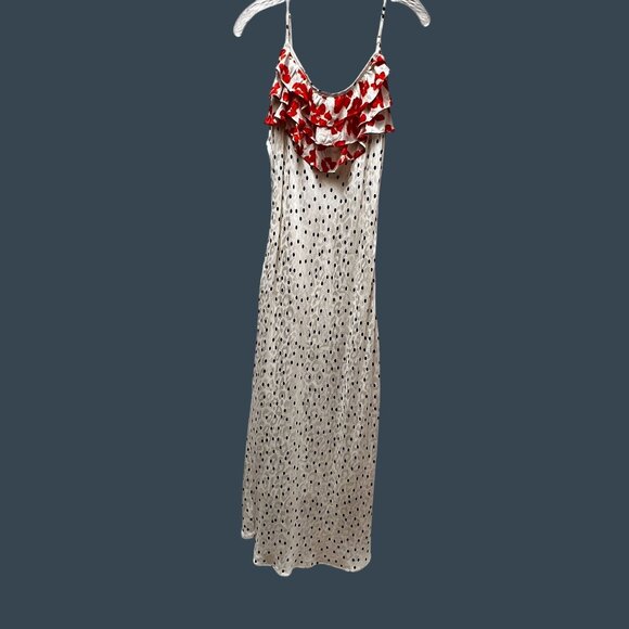 Rixo M Polka Dot Red Floral Ruffled Midi Slip Dress Adjust Spaghetti Strap Women - Picture 10 of 10